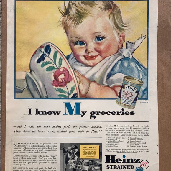 1936 Heinz Strained Baby Foods Print Ad Cute Colorful 14” x 10” - Picture 3 of 8